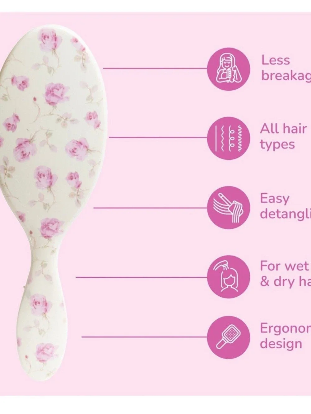 NWT LoveShackFancy x Wet Brush Original Detangler Hair Brush– Ribbon Rosa Flora